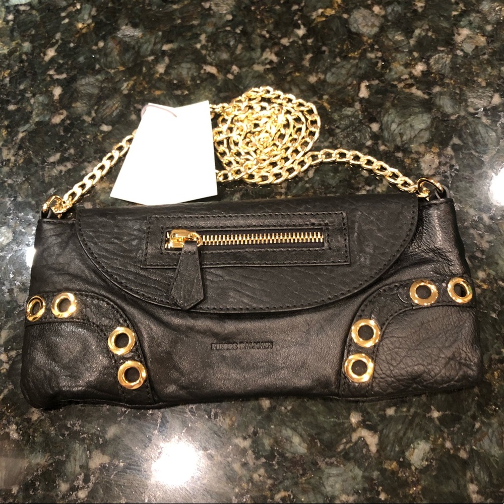 Pierre Balmain Black Pochette or Clutch with Gold Rivet Detail. Brand new!